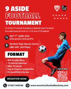 Inv3ntive Football Academy invites your club to one of London’s most competitive 9-a-side summer tournaments for youth football. This tournament offers the perfect mix of high-level football, a brilliant matchday atmosphere, and end-of-season rewards for players and teams.