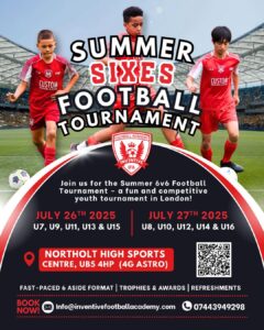 Join us for the Summer Sixes Football Tournament from Inv3ntive Football Academy – a fun and competitive 6-a-side youth tournament in London!