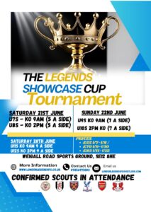 The Legends Showcase Cup tournament will take place on Saturday 21st June and Sunday 22nd June 2025 at Weigall Road Sports Ground, SE12 8HE.