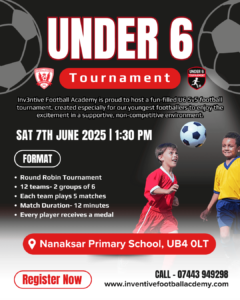 Inv3ntive Football Academy is proud to host a fun-filled U6 5-a-side summer football tournament, created especially for our youngest footballers to enjoy the excitement of a matchday in a supportive, non-competitive environment.