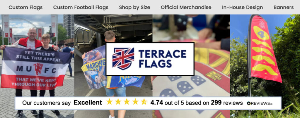 Terrace Flags offers you the ability to design any custom flag of your choice. Perfect for personalised football flags. Add your own photos, logos etc.