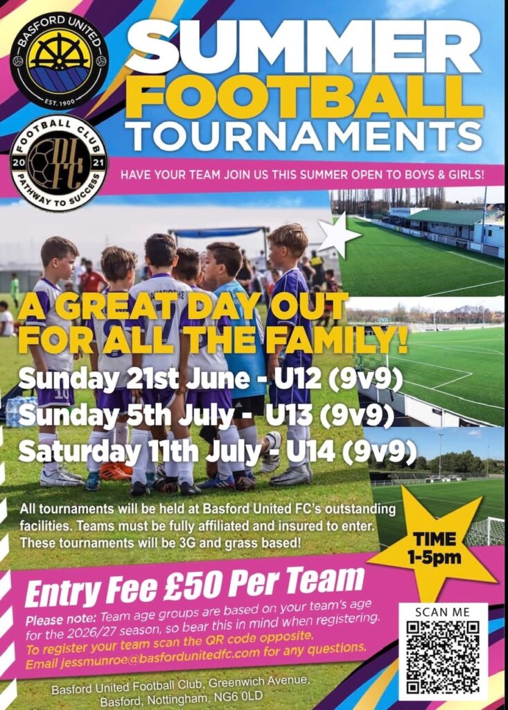 The Basford United FC Summer 3G Tournaments will take place in Nottingham between June and July 2026.