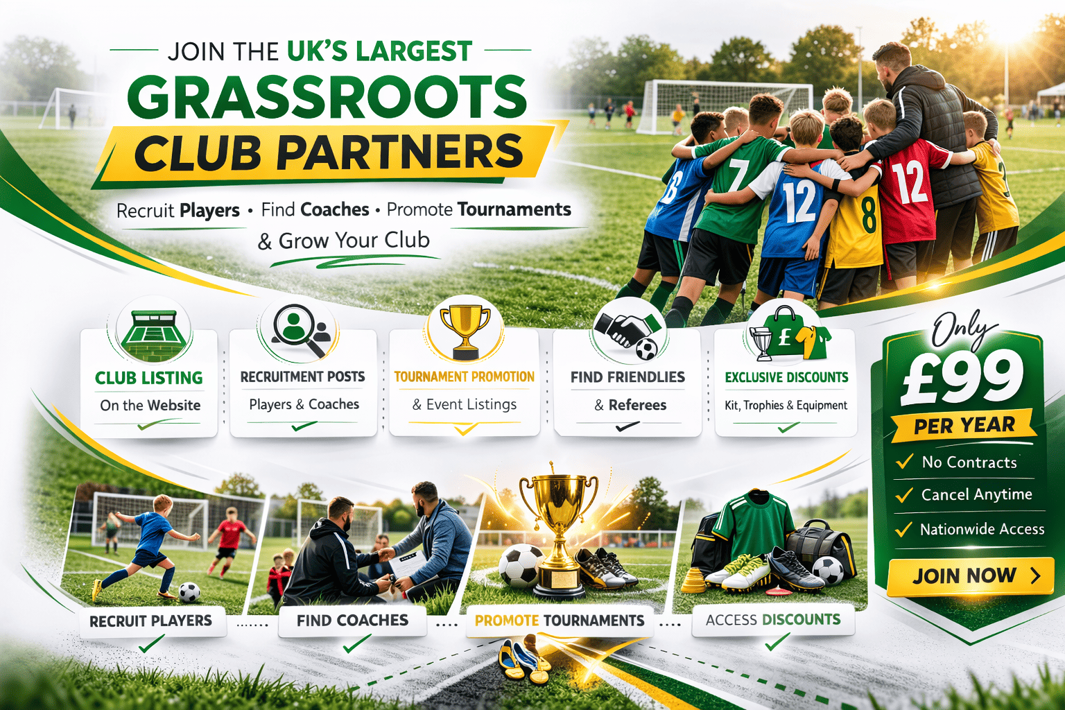 Join the Junior Grassroots Club Partners Network. Recruit players, find coaches, promote tournaments and access exclusive discounts for just £99 per year!